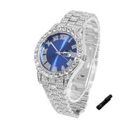 HALUKAKAH Diamonds Watch Iced Out for Boy Teens - Platinum Plated - 42mm Blue Dial - 20cm Length Adjustable Wristband, with Watch Adjuster Tool - Goldfoil Giftbox