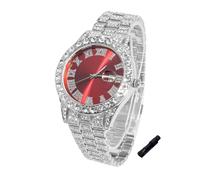 HALUKAKAH Diamonds Watch Iced Out for Boy Teens - Platinum Plated - 42mm Red Dial - 20cm Length Adjustable Wristband, with Watch Adjuster Tool - Goldfoil Giftbox