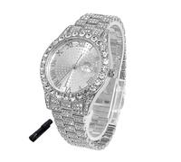 HALUKAKAH Diamonds Watch Iced Out for Boy Teens - Platinum Plated - 42mm Round Dial - 20cm Length Adjustable Wristband, with Watch Adjuster Tool - Goldfoil Giftbox