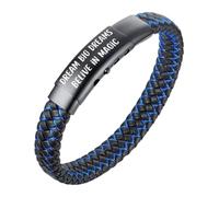 HALUKAKAH Gift for Kid Boys Birthday Christmas: JAZZ Titanium Leather Bracelet 18-20cm Adjustable. DREAM BiG DREAMS Engraved, with a Beautiful Message Card and Giftbox, for Son Grandson