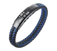 HALUKAKAH Gift for Kid Boys Birthday Christmas: JAZZ Titanium Leather Bracelet 18-20cm Adjustable. I AM A CHiLD OF GOD Engraved, with a Beautiful Message Card and Giftbox, for Son Grandson