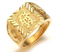 HALUKAKAH ● Gold Bless All ● Men's 18K Gold Plated Kanji Ring Rich Size Adjustable with Free GIftbox