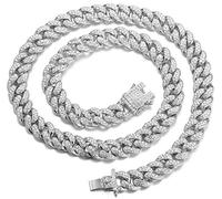 HALUKAKAH Gold Chain for Men,13MM Cuban Link Chain Iced Out Miami Platinum White Gold Finish Choker Necklace 20"(50cm),Full Cz Diamond Cut Prong Set,with Giftbox