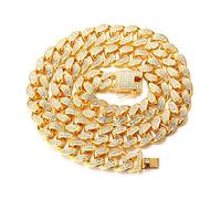 HALUKAKAH Gold Chain for Men,20MM Cuban Link Chain Iced Out Miami 18k Real Gold Plated Choker Necklace 50cm,Full Cz Diamond Cut Prong Set,with Giftbox