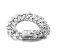 HALUKAKAH Gold Chain for Men,20MM Cuban Link Chain Iced out Miami Platinum White Gold Finish Bracelet 20cm,Full Cz Diamond Cut Prong Set,with Giftbox