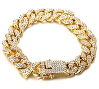 HALUKAKAH Gold Chain for Men Iced Out,Men's 14MM Miami Cuban Link Chain Bracelet 7In(18cm) in 18kt Real Gold Plated,Full Cz Diamond Cut Prong Set,Gift for Him