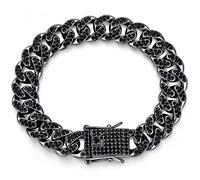 HALUKAKAH Gold Chain for Men Iced Out,Men's 14MM Miami Cuban Link Chain Bracelet 7In(18cm) in Rhodium Black Plated,Full Cz Diamond Cut Prong Set,Gift for Him