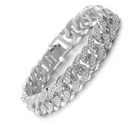 HALUKAKAH Gold Chain for Men Iced Out,Men's 14MM Miami Cuban Link Chain Bracelet 7In(18cm) Platinum White Gold Finish,Full Cz Diamond Cut Prong Set,Gift for Him