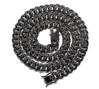 HALUKAKAH Gold Chain for Men Iced Out,Men's 14MM Miami Cuban Link Chain Choker Necklace 20In(50cm) in Rhodium Black Plated,Full Cz Diamond Cut Prong Set,Gift for Him