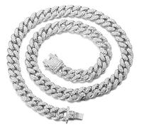 HALUKAKAH Gold Chain for Men Iced Out,Men's 14MM Miami Cuban Link Chain Choker Necklace 35In(90cm) Platinum White Gold Finish,Full Cz Diamond Cut Prong Set,Gift for Him