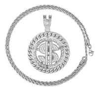 HALUKAKAH Gold Chain for Men Iced Out,Platinum White Gold Finish Rotating Dollar Money Pendant NecklaceFull Cz Lab Diamonds Prong Setwith Rope Chain 60cm FREE Giftbox