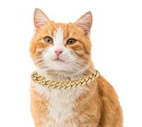 Halukakah Gold Chain Iced Out for Cat,Diamond Cuban Link Necklace Collar 14MM 18k Real Gold Plated 22cm Size M with FREE Giftbox,Decoration Only