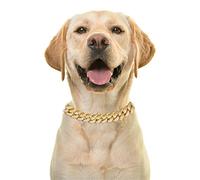Halukakah Gold Chain Iced Out for Dog,Diamond Cuban Link Necklace Collar 14MM 18k Real Gold Gold Plated 40cm Size S with FREE Giftbox,Decoration Only