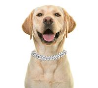 Halukakah Gold Chain Iced Out for Dog,Diamond Cuban Link Necklace Collar 14MM Platinum White Gold Plated 40cm Size S with FREE Giftbox,Decoration Only