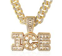 HALUKAKAH ● ICE ● Gold Chain for Men 18k Real Gold Plated Iced Out Pendant Necklace,Full Cz Lab Diamonds Prong Set,with 14mm Cuban Link Chain 45cm,Free Giftbox
