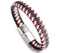 HALUKAKAH ● Jazz ● Men's Genuine Leather Sport Red Handmade Braid Bracelet Titanium Magnetic Clasp 8.5"(21.5cm) with Free Giftbox