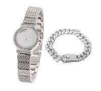 HALUKAKAH Kids' Diamond Watch Sparkling Starry: Platinum Plated,Elegant & Casual Round Dial,Full of Diamonds,Stainless Steel Band Quartz Watch,with Cuban Chain 18cm,Present for Boys and Girls