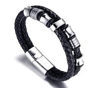 HALUKAKAH Kids ● Honour Junior ● Boy's Genuine Leather Bracelet 6-12 Y/O. with Titanium Beads Silver Magentic Clasp 7"/18cm with Free Giftbox