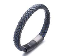 HALUKAKAH Kids ● Jazz Junior ● Boy's Genuine Leather Handmade Braid Black Mix Blue/Red/Green Bracelet 6-12 Y/O. Titanium Magnetic Frosted Clasp Size Adjustable 18-19.5cm with Giftbox