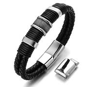 HALUKAKAH Kids ● Solo Junior ● Boy's 6-12 Y/O. Black Genuine Leather Titanium Honor Gold Beads Bracelet Golden Magnetic Clasp Size Adjustable 18-19.5cm with Free GIftbox (Solo Silver 18-19.5cm)