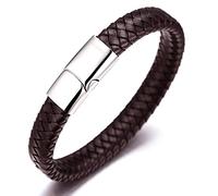 HALUKAKAH Kids ● Solo Junior ● Boy's Genuine Leather Bracelet 6-12 Y/O. Titanium Magnetic Clasp 7"/18cm with Free Giftbox(Brown)
