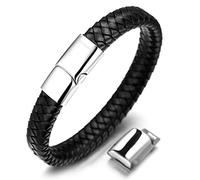 HALUKAKAH Kids ? Solo Junior ? Boy's Genuine Leather Bracelet Black 6-12+3 Y/O. Titanium Magnetic Clasp Size Adjustable 7"-7.7"(18-19.5cm) with Free Giftbox