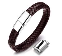 HALUKAKAH Kids ● Solo Junior ● Boy's Genuine Leather Bracelet Brown 6-12+3 Y/O. Titanium Magnetic Clasp Size Adjustable 7"-7.7"(18-19.5cm) with Free Giftbox