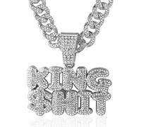 HALUKAKAH ● KING $HIT ● Gold Chain for Men Platinum White Gold Finish Iced Out Pendant Necklace,Full Cz Lab Diamonds Prong Set,with 14mm Cuban Link Chain 45cm,Free Giftbox