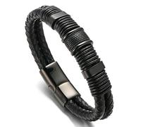 HALUKAKAH Men's Genuine Leather Titanium Bracelet Black Magnetic Clasp Solo Silver/Honor Gold/Nightwatch Black Size Adjustable 21.5-23cm with Free GIftbox (Shadow Black 21.5cm)
