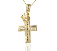 HALUKAKAH Men's Moissanite Cross Pendant Necklace, Premium 4.0ct Total Lab-Grown Diamonds, 18K Yellow Gold Plated 925 Sterling Silver, Box Chain 45cm, Pavé Set Luxury Religious Jewelry