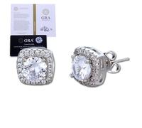 Halukakah Men's Moissanite Earrings D0,5 ct in Platinum Plated 925 Silver with Certificate,Prong Setting Square Lab Diamond Stud Earring,0,5 Carat Princess Center Stone & Side Stone of Aprox. 0,244ct