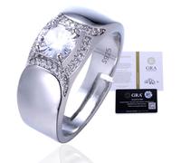 HALUKAKAH Men's Moissanite Ring 925 Sterling Silver with 1 Carat Diamond and Certificate,2.0 ct Luxury Engagement Jewelry,Adjustable Size,Graceful Embrace,Present for Birthday,Anniversary,Wedding