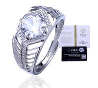 HALUKAKAH Men's Moissanite Ring 925 Sterling Silver with 2 Carat Diamond and Certificate,2.0 ct Luxury Engagement Jewelry,Adjustable Size,Marine Melody,Present for Birthday,Anniversary,Wedding
