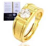 HALUKAKAH Men's Moissanite Ring D1.0 ct in 18k Gold-plated 925 Silver with Certificate, Prong Setting Round Lab Diamond Bold Ring, for Engagements, Weddings, and Birthday, Adjustable Size