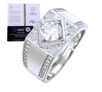 Halukakah Men's Moissanite Ring D1.0 ct Platinum-plated 925 Silver with Certificate,Prong Setting Round Lab Diamond Bold Ring,for Engagements,Weddings,Adjustable Size,Present for Husband,Boyfriend,Dad