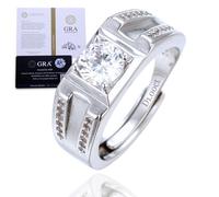 Halukakah Men's Moissanite Ring D1.0 ct Platinum-plated 925 Silver with Certificate,Prong Setting Round Lab Diamond Bold Ring,for Engagements,Weddings,Birthday,Adjustable,Present for Husband,Boyfriend