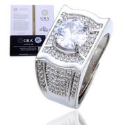 HALUKAKAH Men's Moissanite Ring D2.0 ct in Platinum-plated 925 Silver with Certificate, Prong Setting Round Lab Diamond Bold Ring, for Engagements, Weddings, and Birthday, Adjustable Size