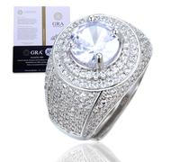 HALUKAKAH Men's Moissanite Ring D3.0ct in Platinum-plated 925 Silver with Certificate,Prong Setting Round Lab Diamond Bold Ring,for Engagements,Weddings,Birthday,Adjustable,Fit for Husband,Boyfriend