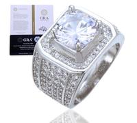 HALUKAKAH Men's Moissanite Ring D4.0ct in Platinum-plated 925 Silver with Certificate,Prong Setting Round Lab Diamond Bold Ring,for Engagements,Weddings,Birthday,Adjustable,Fit for Husband,Boyfriend