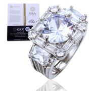 HALUKAKAH Men's Moissanite Ring D5.0 ct in Platinum-plated 925 Silver with Certificate, Prong Setting Pricess Cut Vintage Lab Diamond Ring, for Engagements, Weddings, and Birthday, Adjustable Size