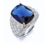 HALUKAKAH Men's Sapphire Ring Tanzanite D10.0ct in Platinum-plated Sterling Silver,Prong Setting Oval Vintage Bold Ring,Side Moissanite Stones,for Engagements,Weddings,and Birthday,Adjustable Size
