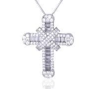 HALUKAKAH Moissanite Cross Pendant Necklace for Boys Kids Teens,2.0ct Total Lab-Grown Diamonds,Platinum White Gold Plated 925 Sterling Silver,Religious Jewelry for Son,Grandson,Nephew,5-16 Years Old