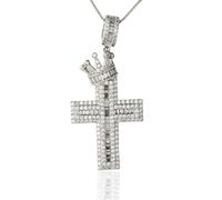 Halukakah Moissanite Cross Pendant Necklace for Boys Teens,4.0ct Total Lab-Grown Diamonds,Platinum White Gold Plated 925 Sterling Silver,40cm Box Chain,Luxury Religious Jewelry for Son,Grandson,Nephew