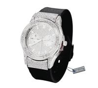 HALUKAKAH Moissanite Diamond Gold Watch for Men,Luxury Platinum White Gold Plated,Basic Waterproof,Fake Double Calendar Dial Iced Out,Adjustable Black Wristband,Giftbox Included