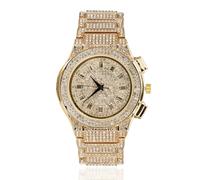 HALUKAKAH Moissanite Diamond Watch for Men - Regal - 18k Real Gold Plated, Basic Waterproof, Roman Numerals Big Round Dial, 3-Sides Iced Out, 21.5cm Wristband - Giftbox Included