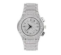 HALUKAKAH Moissanite Diamond Watch for Men - Regal - Platinum White Gold Plated, Basic Waterproof, Roman Numerals Big Round Dial, 3-Sides Iced Out, 21.5cm Wristband - Giftbox Included