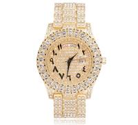 HALUKAKAH Moissanite Diamonds Gold Watch Iced Out, Men's Roman Numerals 18k Real Gold Plated Quartz Wristband 24cm, Comes with Giftbox