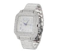 HALUKAKAH Moissanite Diamonds Watch Iced Out for Boy Teens Kids - Platinum Plated, Roman Numerals Square Dial, Japanese Quartz - 20.5cm Length - Comes with Giftbox - for Birthday, Parties