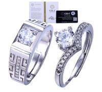 HALUKAKAH Moissanite Engagement Ring 925 Sterling Silver Couple's Men Women 1 Carat Lab Diamond Ring with Certificate, 1.0 ct Shiny Jewelry for Wedding, Celebrations, and Birthdays, Adjustable Size