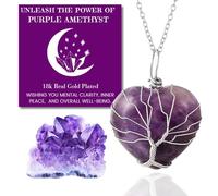 HALUKAKAH Moonstone Necklace - LUNARLOVE - Handmade Platinum Plated Winding Tree of Life Wire, Natural Amethyst Quartz Purple Heart Shape Pendants and 50cm Chain